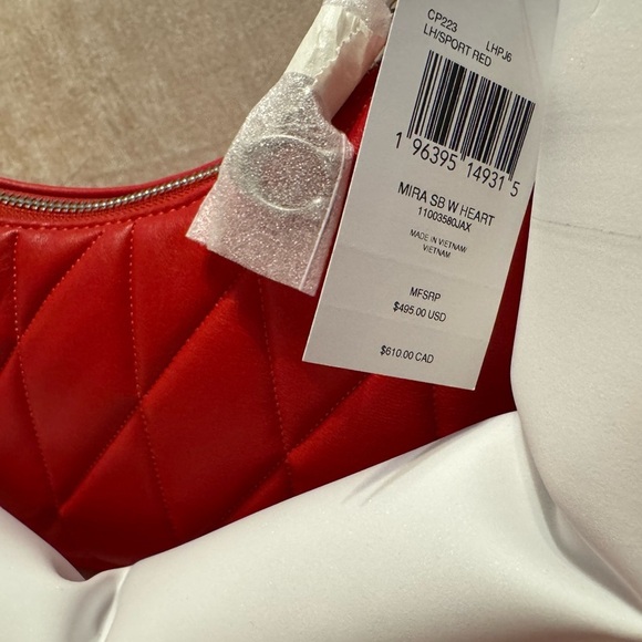 Coach NWT Red Quilted Mira Crescent Shoulder Bag with Heart Chain ❤️ - Picture 4 of 16